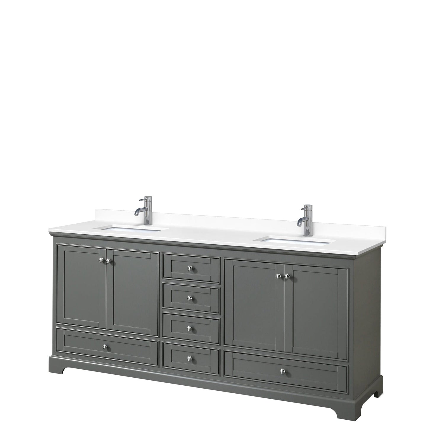 Wyndham Collection Deborah 80" Double Bathroom Vanity in Dark Gray, White Cultured Marble Countertop, Undermount Square Sinks, No Mirror