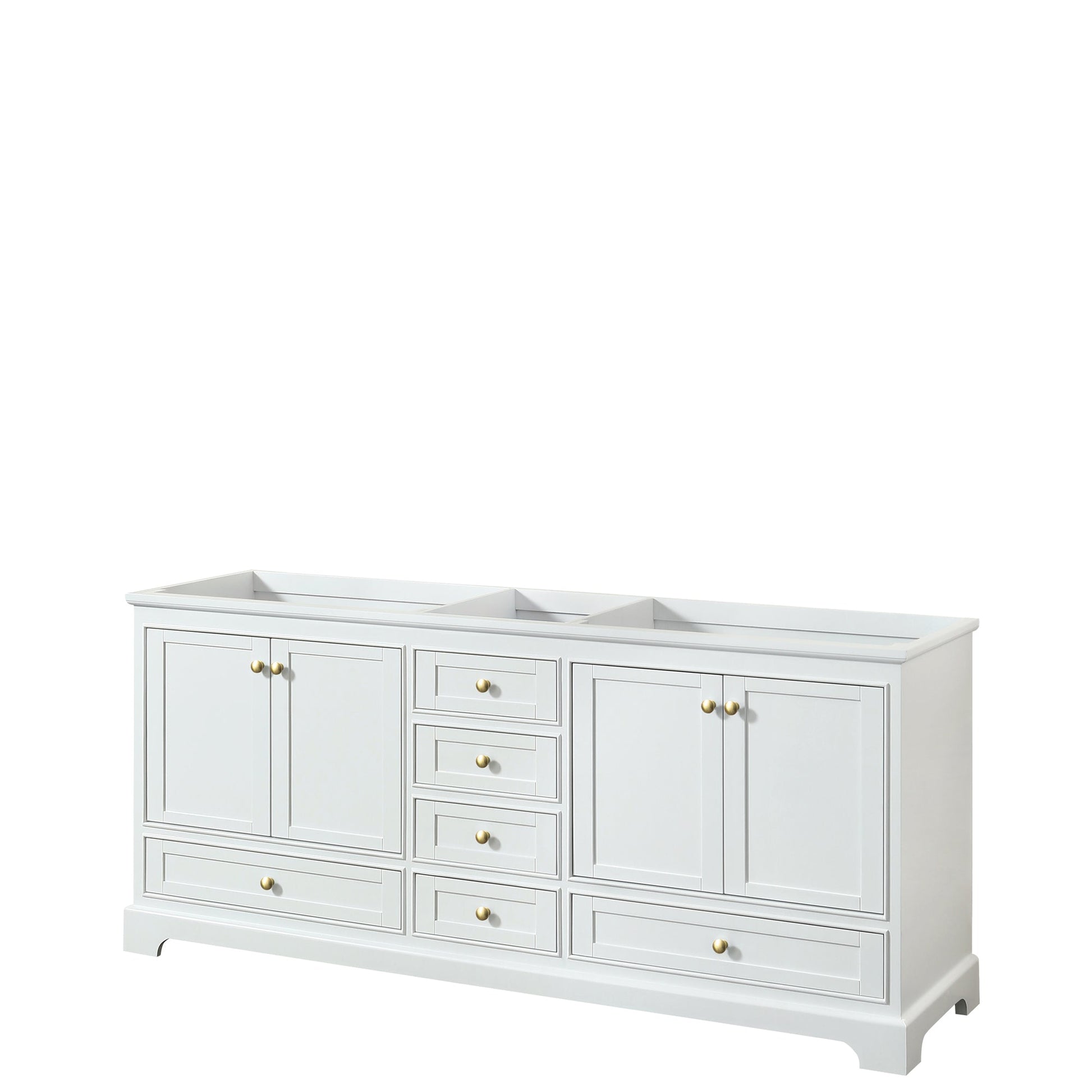 Wyndham Collection Deborah 80" Double Bathroom Vanity in White, No Countertop, No Sinks, Brushed Gold Trim, No Mirror