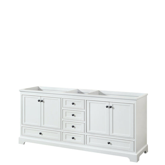 Wyndham Collection Deborah 80" Double Bathroom Vanity in White, No Countertop, No Sinks, Matte Black Trim