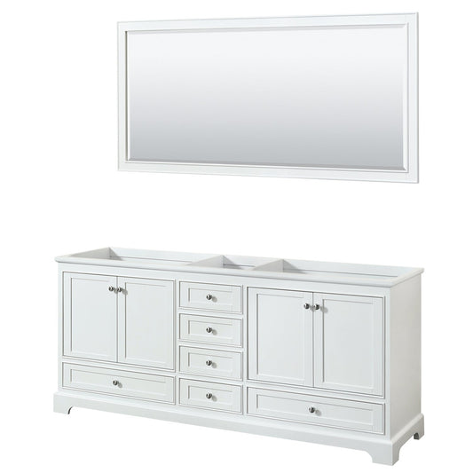 Wyndham Collection Deborah 80" Double Bathroom Vanity in White, No Countertop, No Sinks, and 70" Mirror