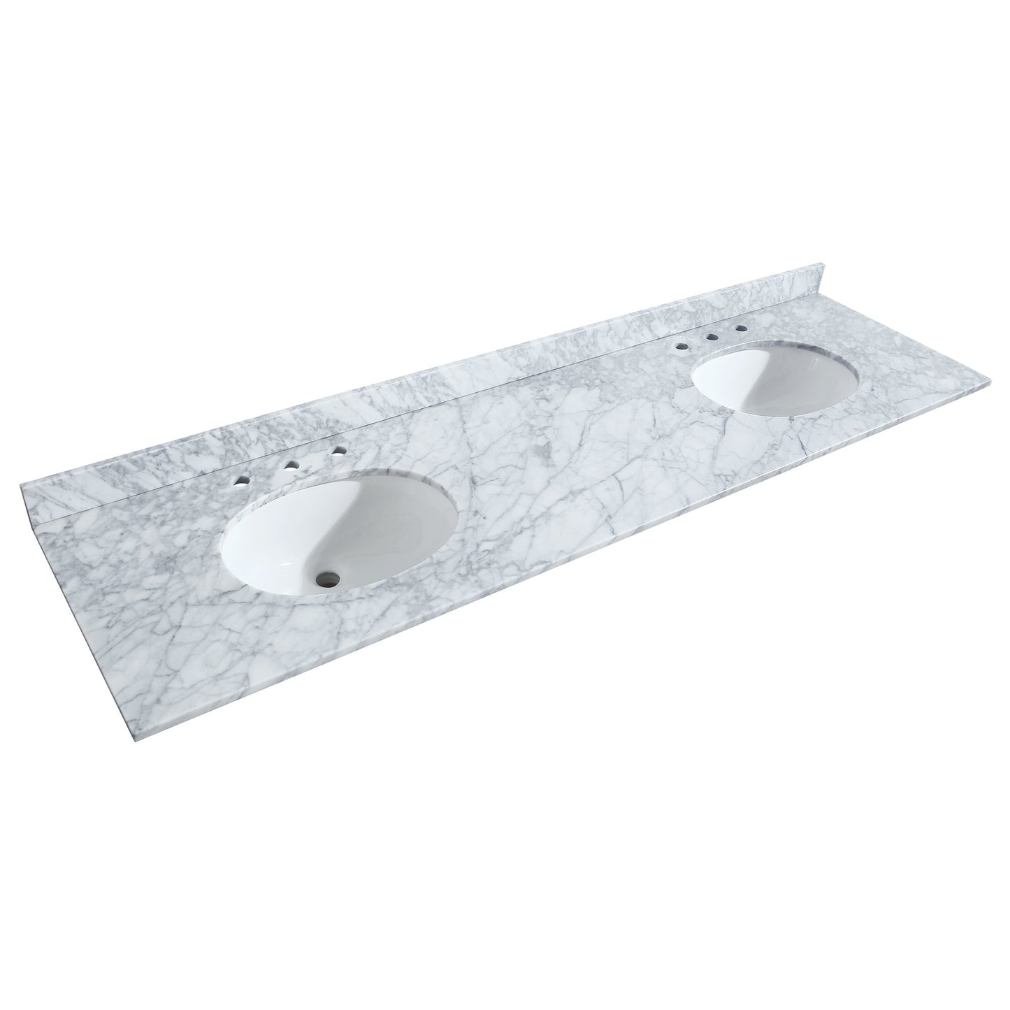 Wyndham Collection Deborah 80" Double Bathroom Vanity in White, White Carrara Marble Countertop, Undermount Oval Sinks, and Medicine Cabinet