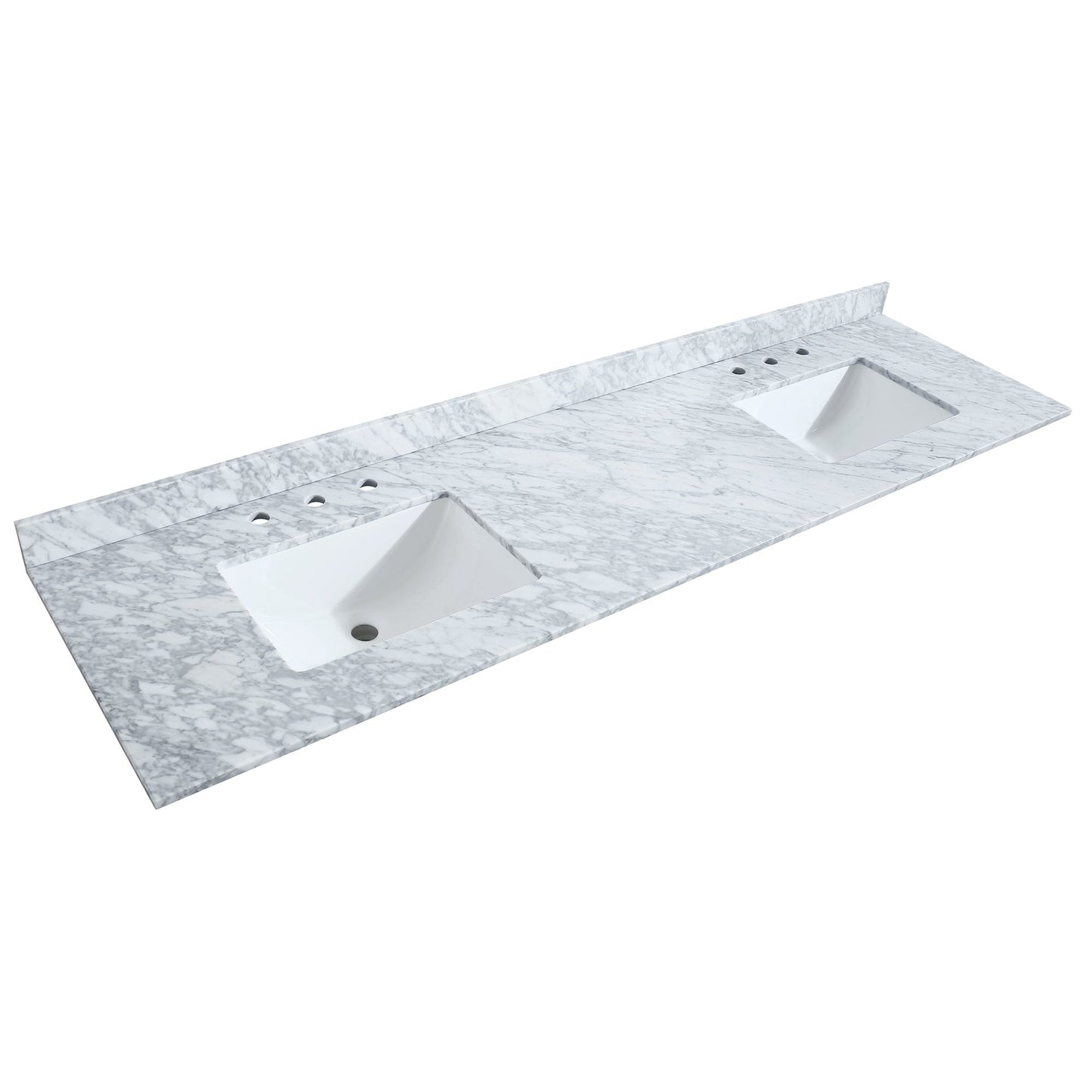 Wyndham Collection Deborah 80" Double Bathroom Vanity in White, White Carrara Marble Countertop, Undermount Square Sinks, Brushed Gold Trim, No Mirror