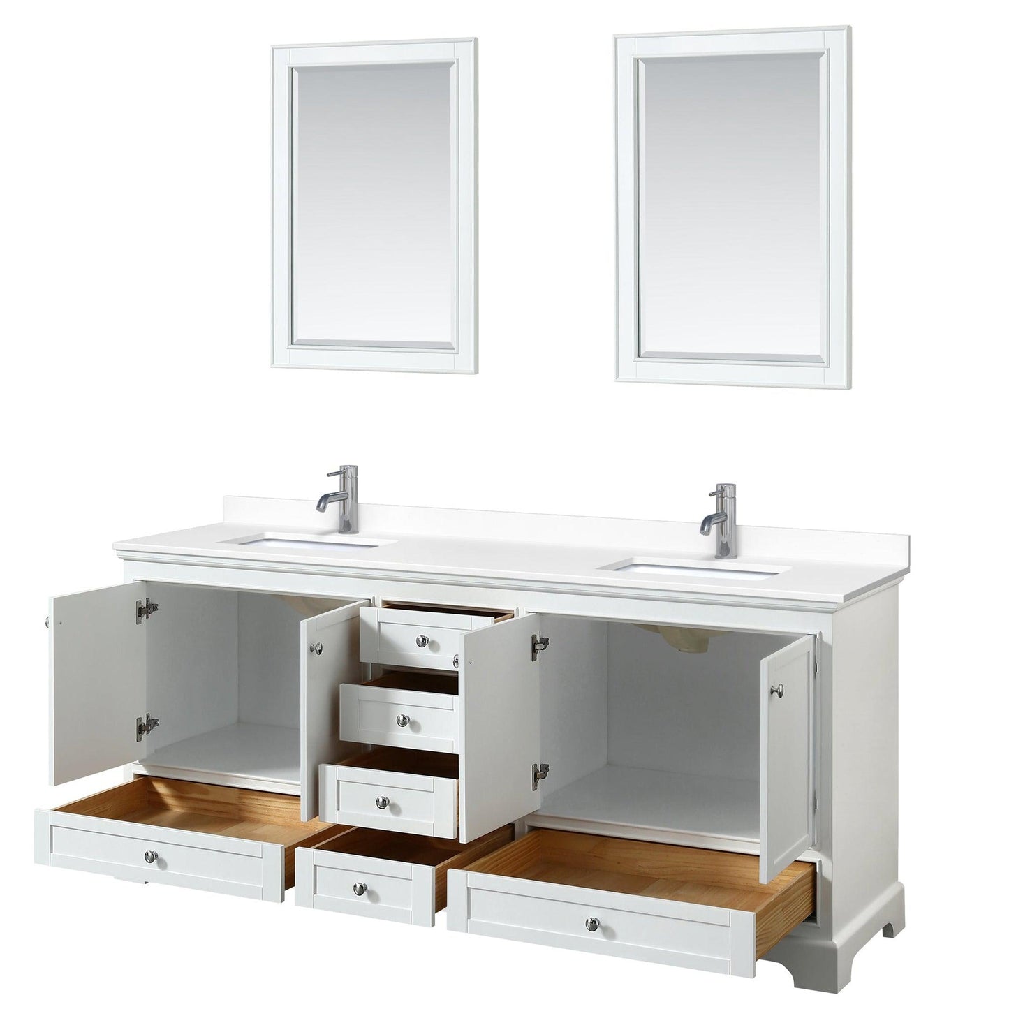 Wyndham Collection Deborah 80" Double Bathroom Vanity in White, White Cultured Marble Countertop, Undermount Square Sinks, 24" Mirror