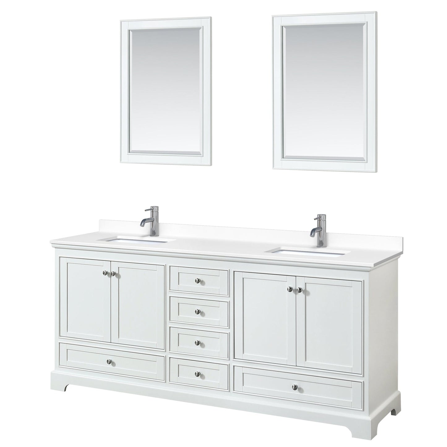 Wyndham Collection Deborah 80" Double Bathroom Vanity in White, White Cultured Marble Countertop, Undermount Square Sinks, 24" Mirror