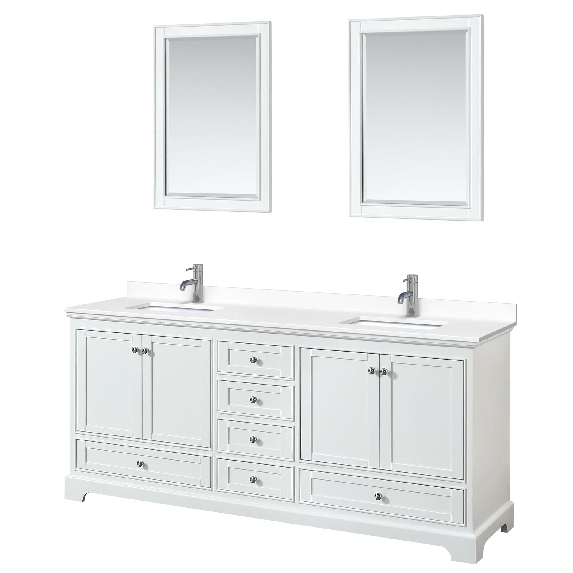 Wyndham Collection Deborah 80" Double Bathroom Vanity in White, White Cultured Marble Countertop, Undermount Square Sinks, 24" Mirror