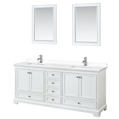 Wyndham Collection Deborah 80" Double Bathroom Vanity in White, White Cultured Marble Countertop, Undermount Square Sinks, 24" Mirror