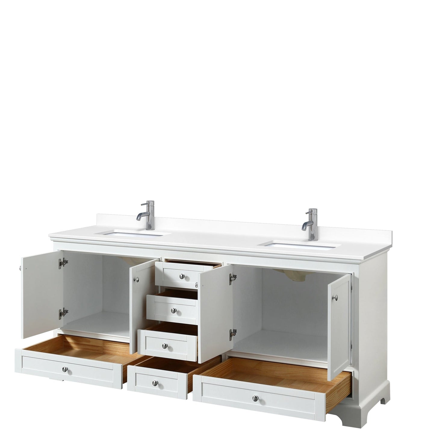Wyndham Collection Deborah 80" Double Bathroom Vanity in White, White Cultured Marble Countertop, Undermount Square Sinks, No Mirror