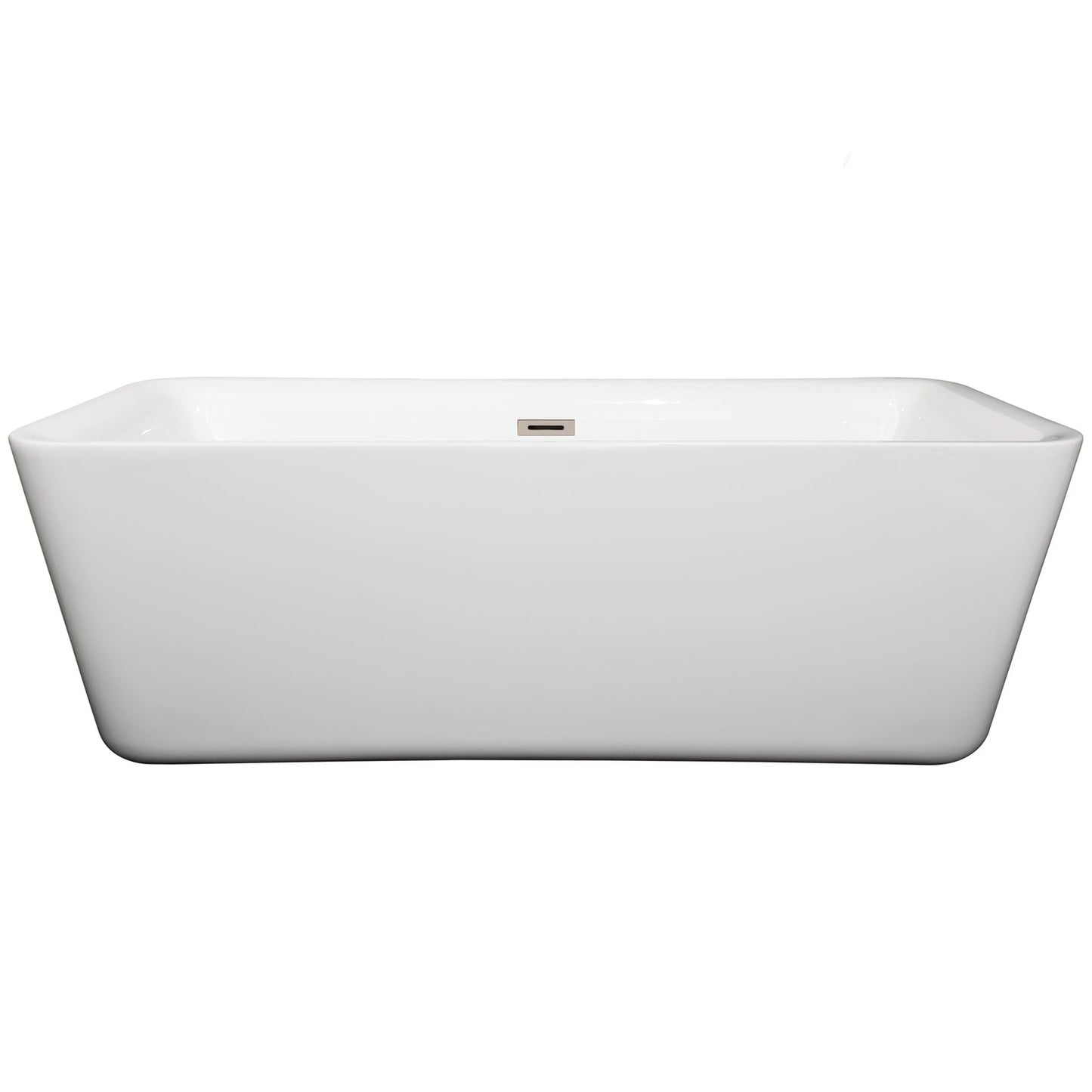 Wyndham Collection Emily 69" Freestanding Bathtub in White With Brushed Nickel Drain and Overflow Trim