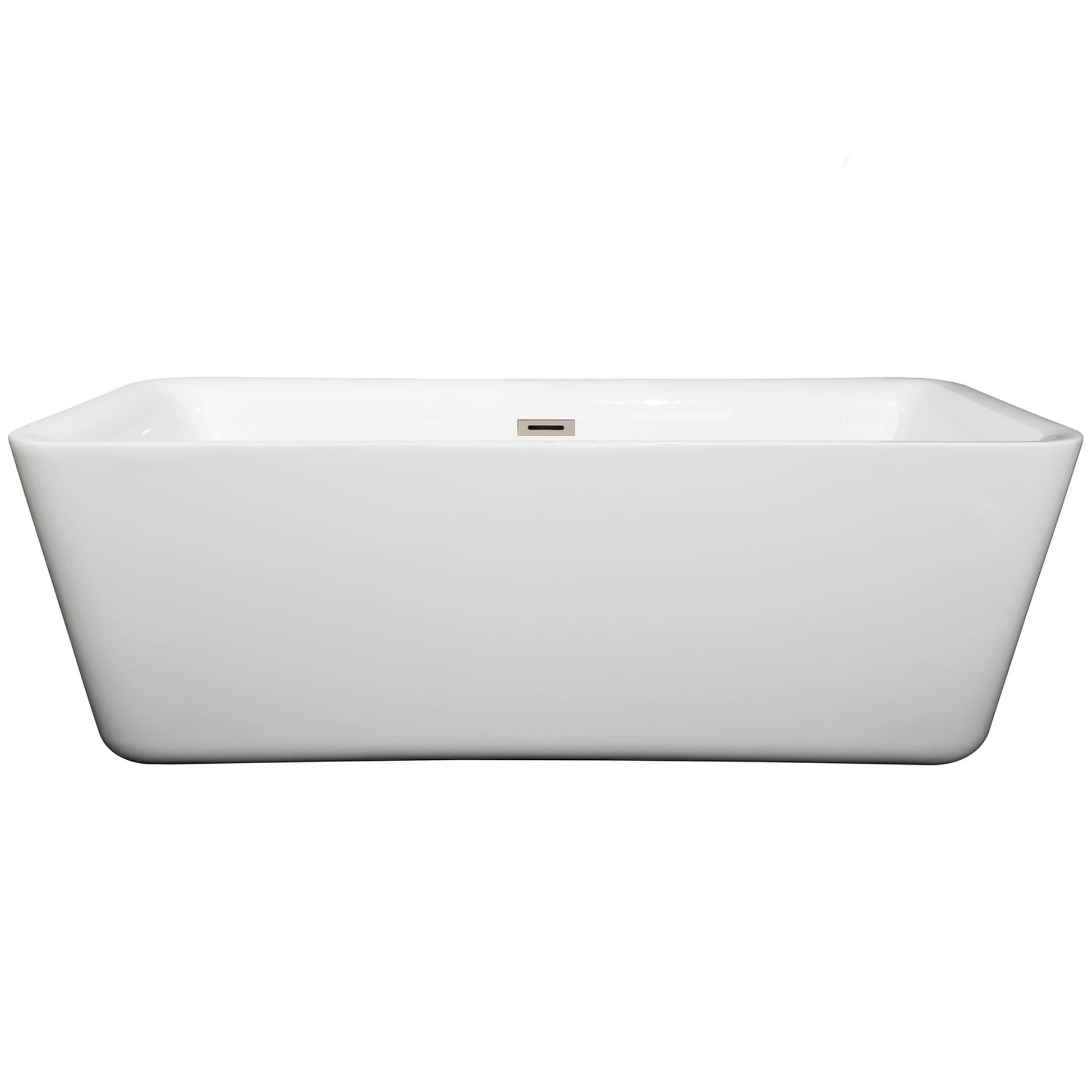 Wyndham Collection Emily 69" Freestanding Bathtub in White With Brushed Nickel Drain and Overflow Trim