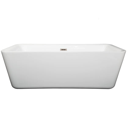 Wyndham Collection Emily 69" Freestanding Bathtub in White With Brushed Nickel Drain and Overflow Trim
