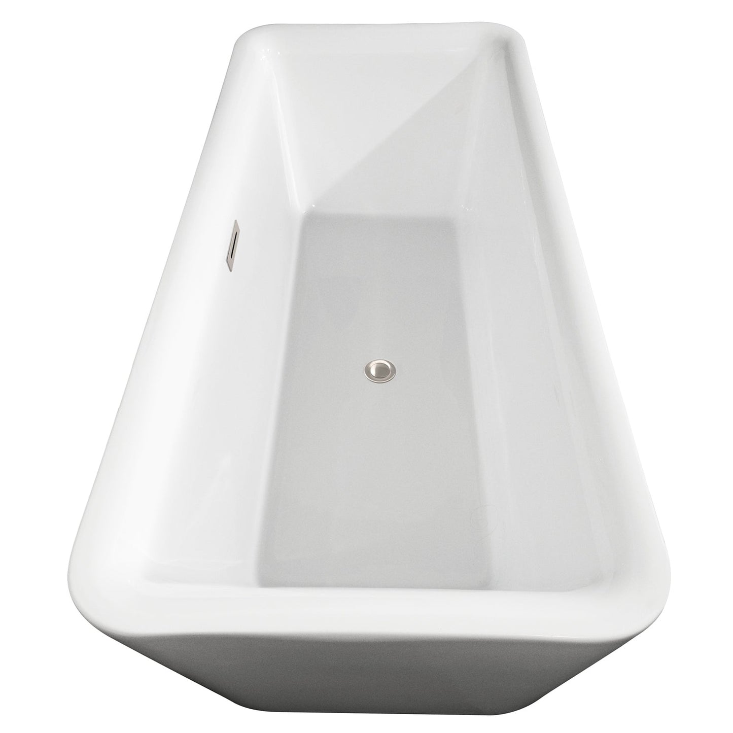 Wyndham Collection Emily 69" Freestanding Bathtub in White With Brushed Nickel Drain and Overflow Trim