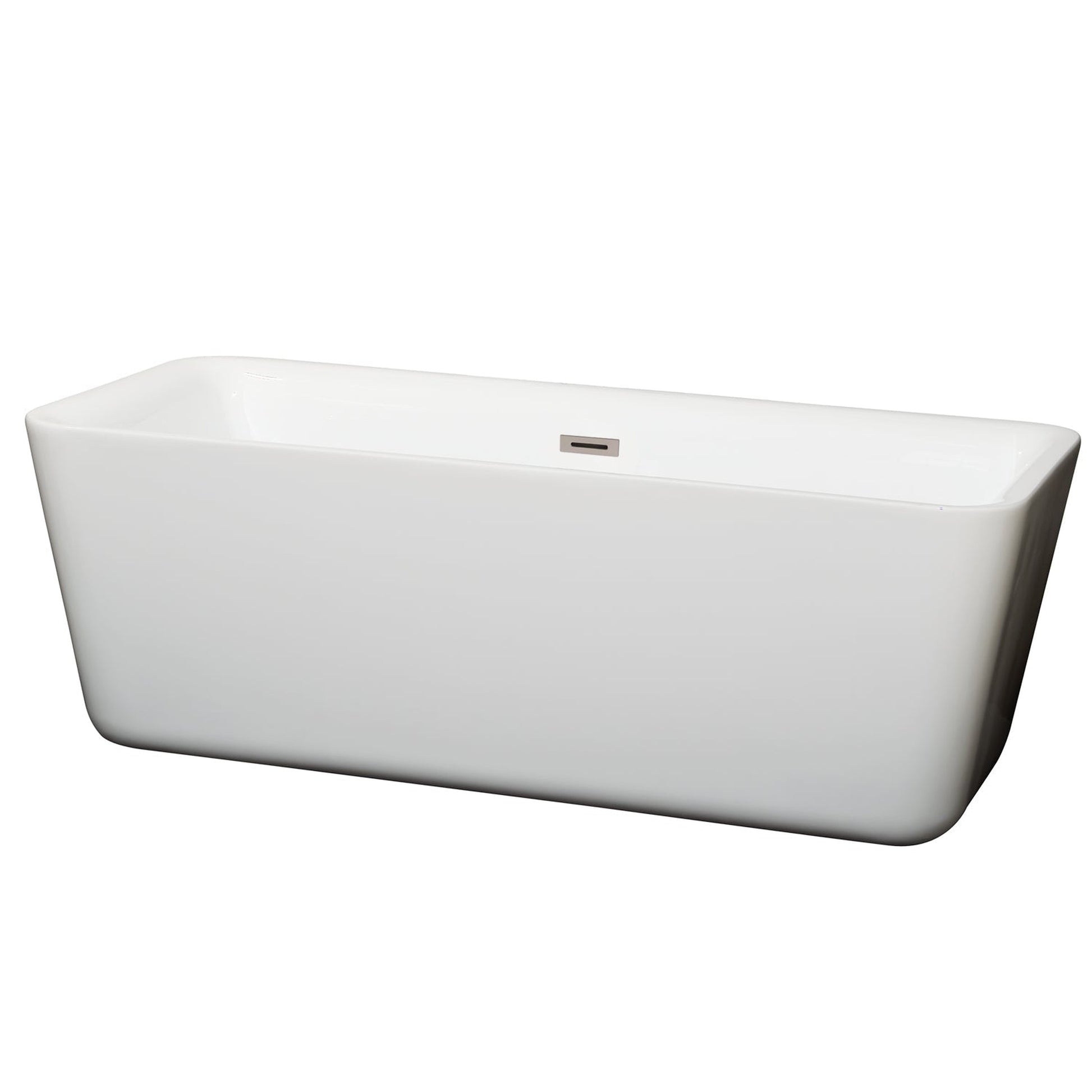 Wyndham Collection Emily 69" Freestanding Bathtub in White With Brushed Nickel Drain and Overflow Trim