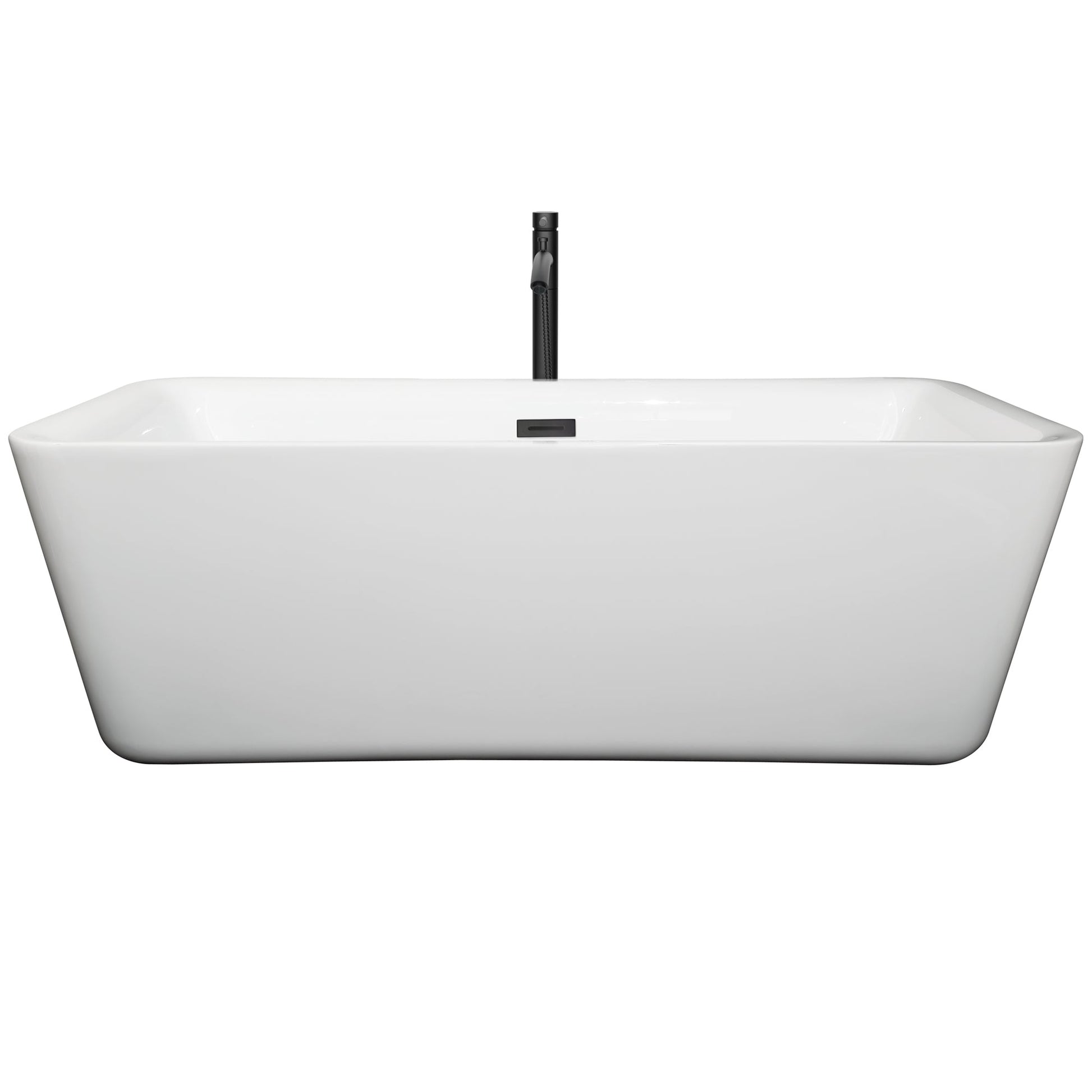 Wyndham Collection Emily 69" Freestanding Bathtub in White With Floor Mounted Faucet, Drain and Overflow Trim in Matte Black