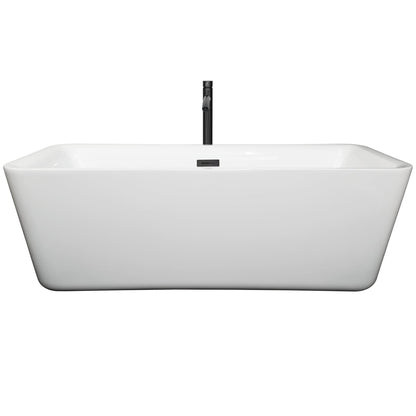 Wyndham Collection Emily 69" Freestanding Bathtub in White With Floor Mounted Faucet, Drain and Overflow Trim in Matte Black