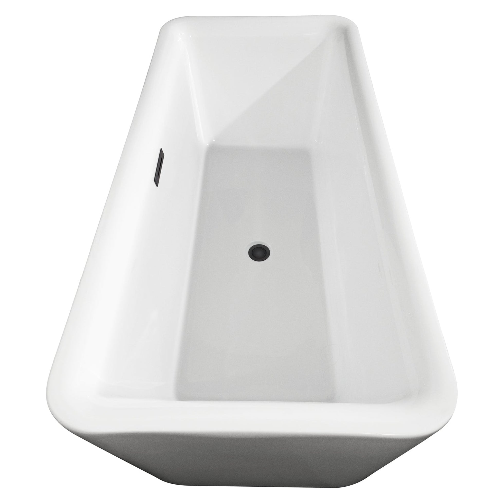 Wyndham Collection Emily 69" Freestanding Bathtub in White With Floor Mounted Faucet, Drain and Overflow Trim in Matte Black