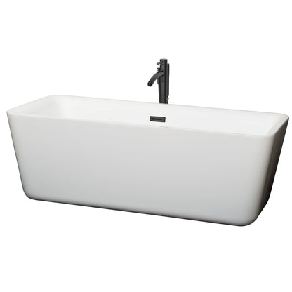 Wyndham Collection Emily 69" Freestanding Bathtub in White With Floor Mounted Faucet, Drain and Overflow Trim in Matte Black