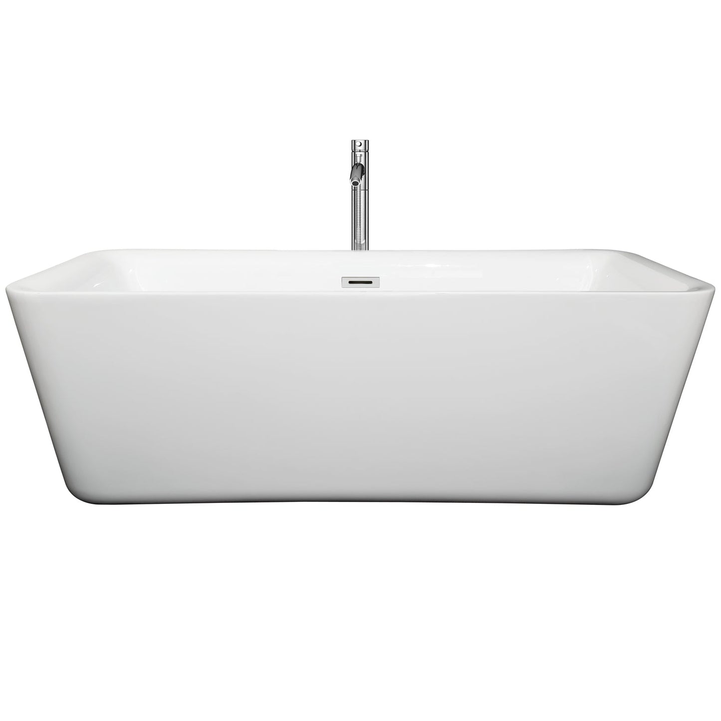 Wyndham Collection Emily 69" Freestanding Bathtub in White With Floor Mounted Faucet, Drain and Overflow Trim in Polished Chrome