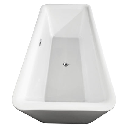 Wyndham Collection Emily 69" Freestanding Bathtub in White With Floor Mounted Faucet, Drain and Overflow Trim in Polished Chrome