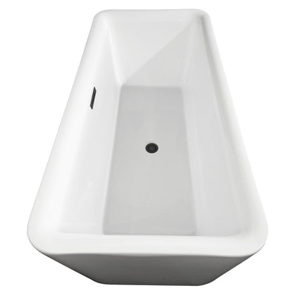 Wyndham Collection Emily 69" Freestanding Bathtub in White With Matte Black Drain and Overflow Trim