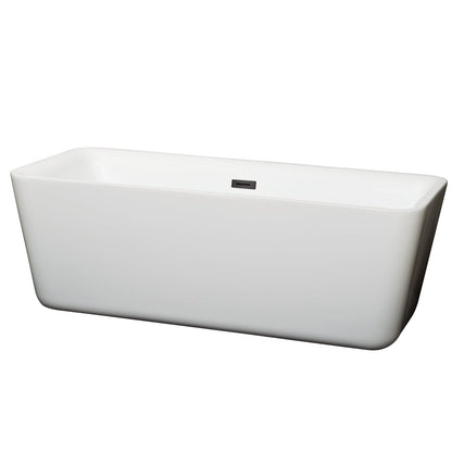 Wyndham Collection Emily 69" Freestanding Bathtub in White With Matte Black Drain and Overflow Trim