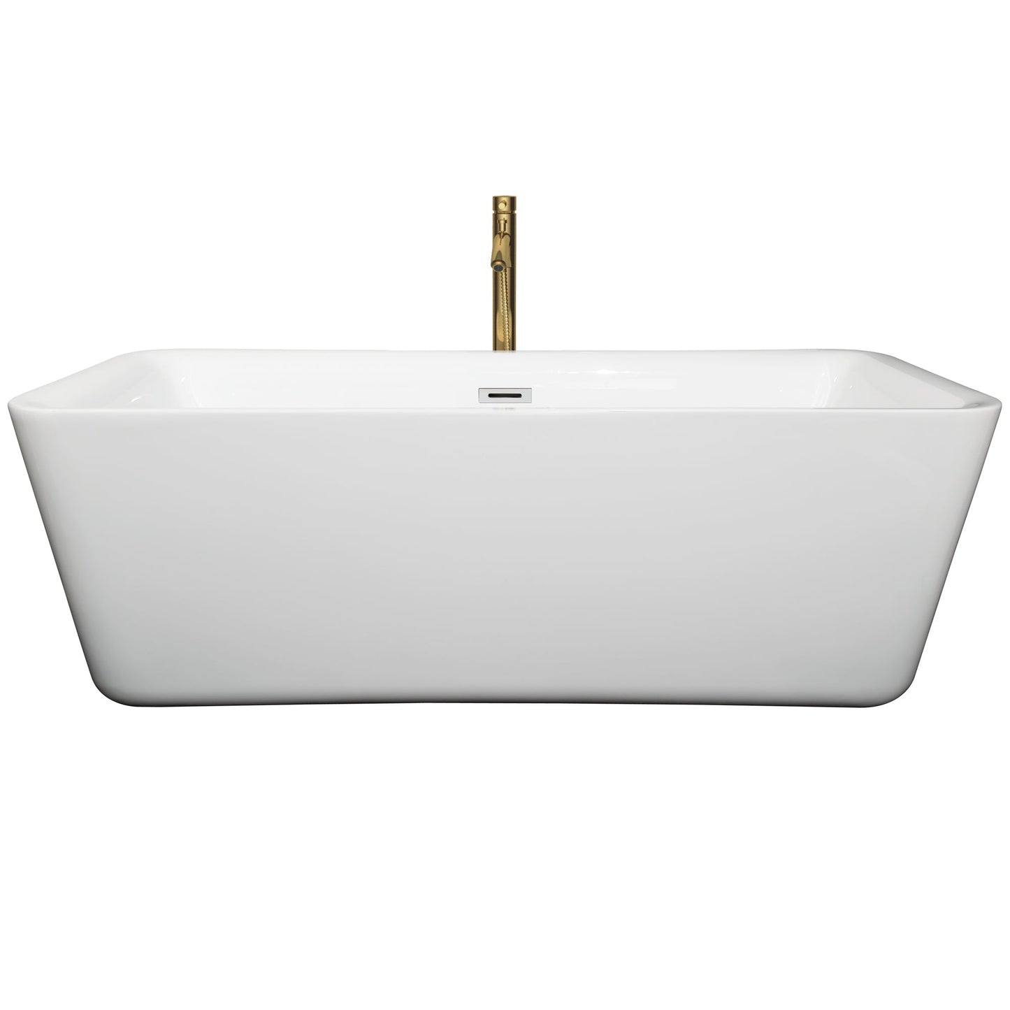 Wyndham Collection Emily 69" Freestanding Bathtub in White With Polished Chrome Trim and Floor Mounted Faucet in Brushed Gold