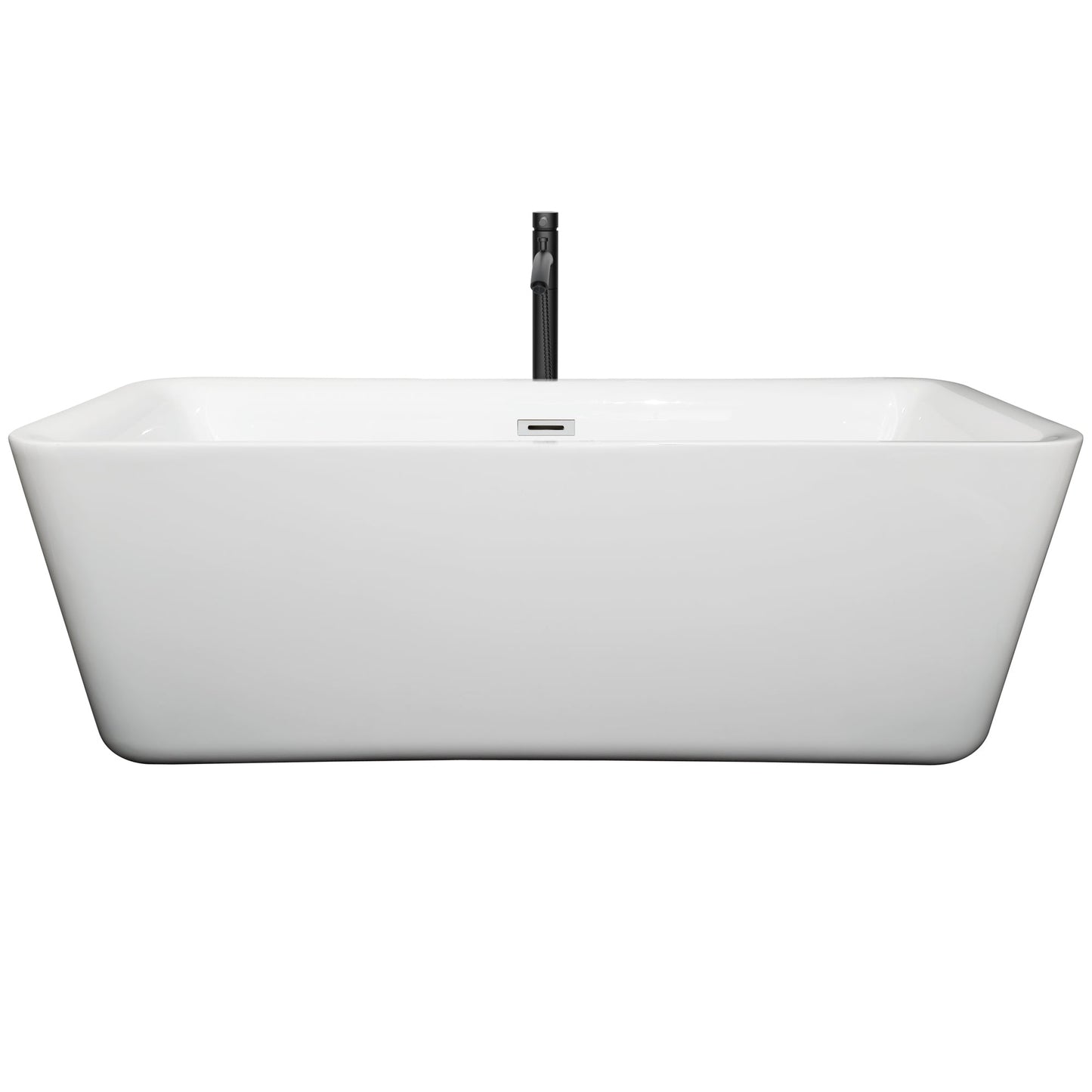 Wyndham Collection Emily 69" Freestanding Bathtub in White With Polished Chrome Trim and Floor Mounted Faucet in Matte Black