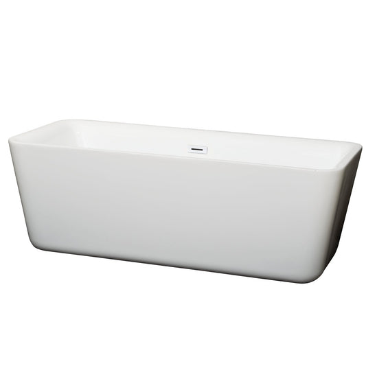 Wyndham Collection Emily 69" Freestanding Bathtub in White With Shiny White Drain and Overflow Trim