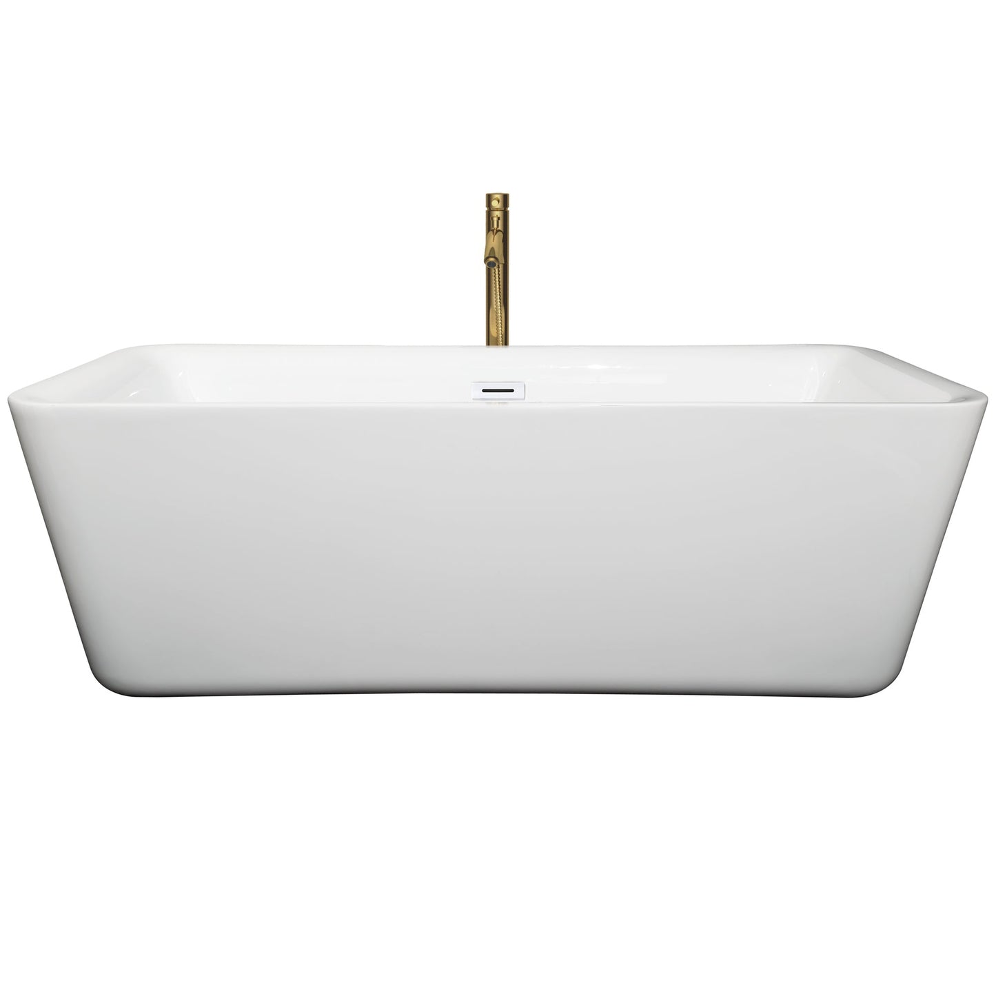 Wyndham Collection Emily 69" Freestanding Bathtub in White With Shiny White Trim and Floor Mounted Faucet in Brushed Gold