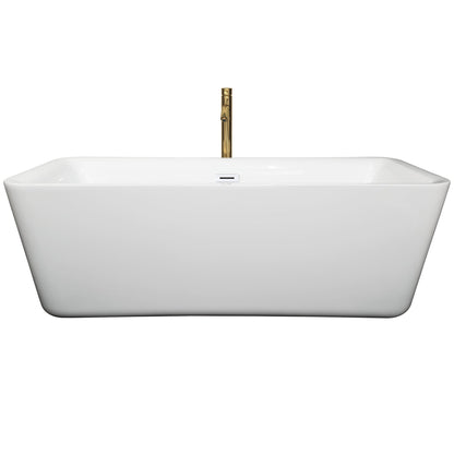 Wyndham Collection Emily 69" Freestanding Bathtub in White With Shiny White Trim and Floor Mounted Faucet in Brushed Gold