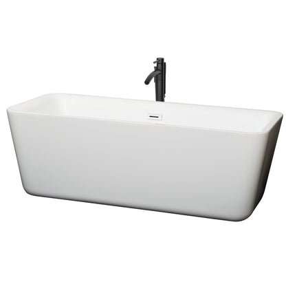 Wyndham Collection Emily 69" Freestanding Bathtub in White With Shiny White Trim and Floor Mounted Faucet in Matte Black