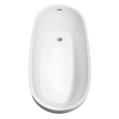 Wyndham Collection Florence 68" Freestanding Bathtub in White With Brushed Nickel Drain and Overflow Trim