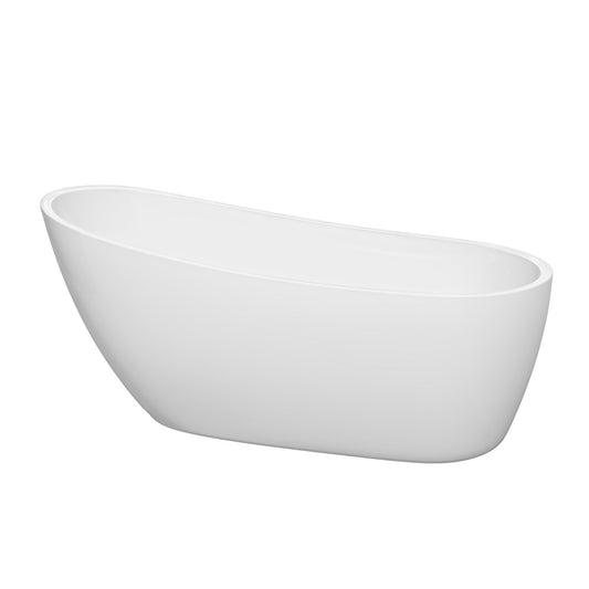 Wyndham Collection Florence 68" Freestanding Bathtub in White With Brushed Nickel Drain and Overflow Trim