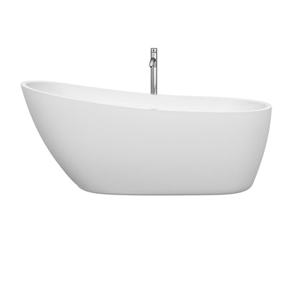 Wyndham Collection Florence 68" Freestanding Bathtub in White With Floor Mounted Faucet, Drain and Overflow Trim in Polished Chrome