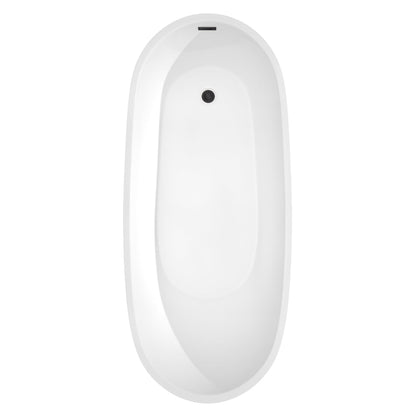 Wyndham Collection Florence 68" Freestanding Bathtub in White With Matte Black Drain and Overflow Trim