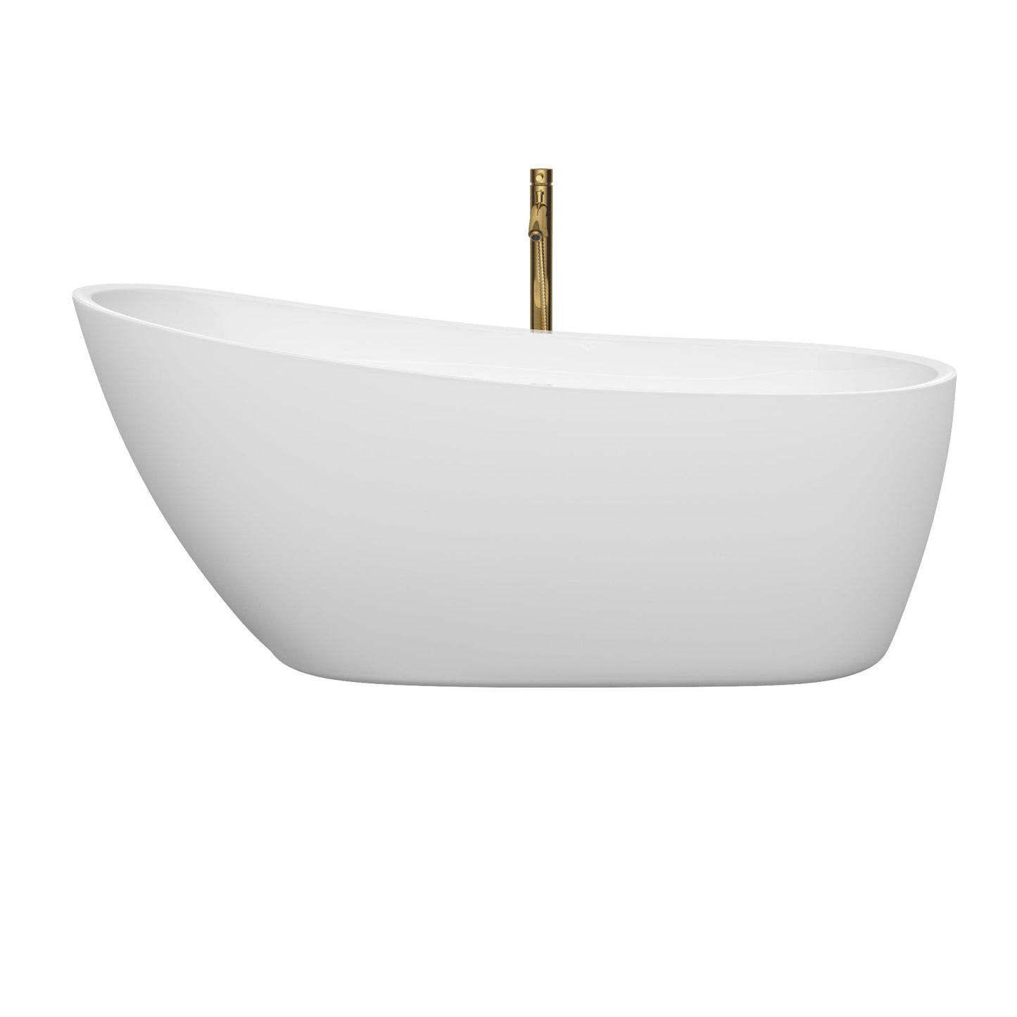 Wyndham Collection Florence 68" Freestanding Bathtub in White With Polished Chrome Trim and Floor Mounted Faucet in Brushed Gold