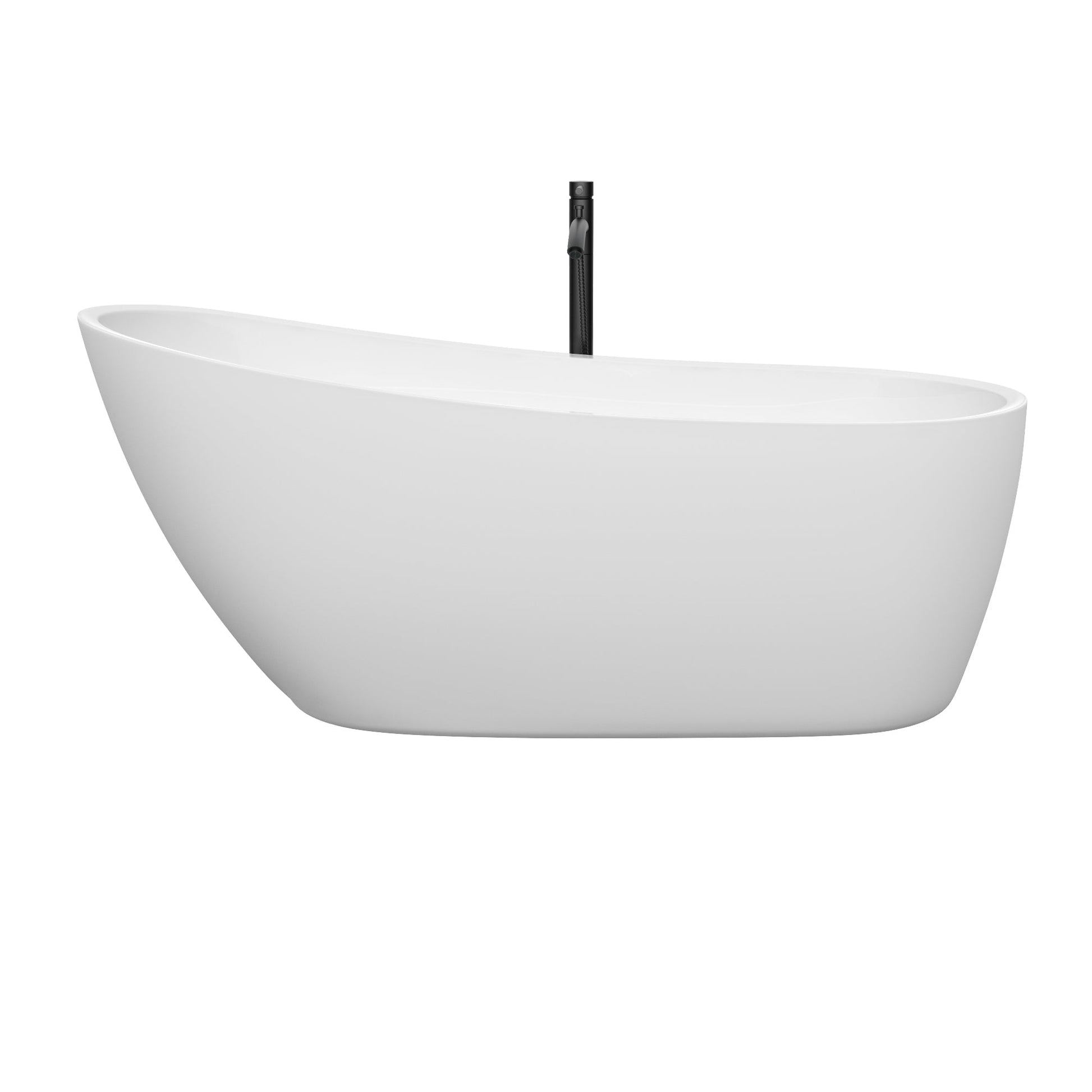 Wyndham Collection Florence 68" Freestanding Bathtub in White With Polished Chrome Trim and Floor Mounted Faucet in Matte Black