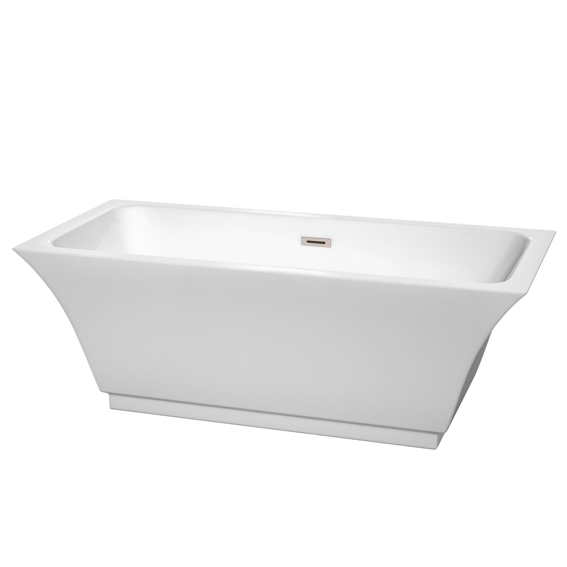 Wyndham Collection Galina 67" Freestanding Bathtub in White With Brushed Nickel Drain and Overflow Trim