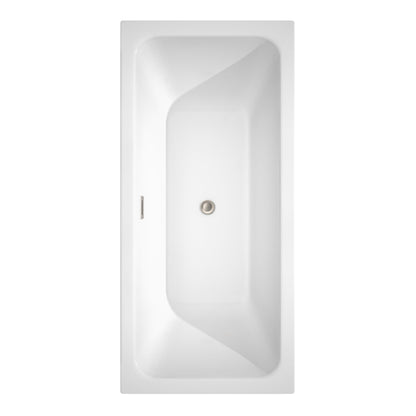 Wyndham Collection Galina 67" Freestanding Bathtub in White With Brushed Nickel Drain and Overflow Trim