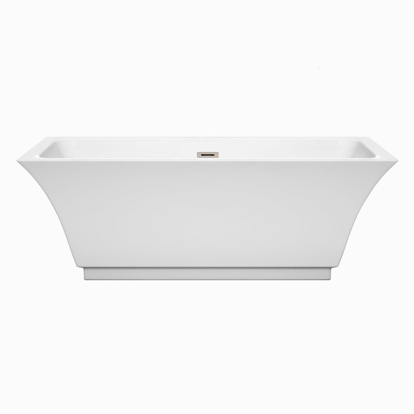 Wyndham Collection Galina 67" Freestanding Bathtub in White With Brushed Nickel Drain and Overflow Trim