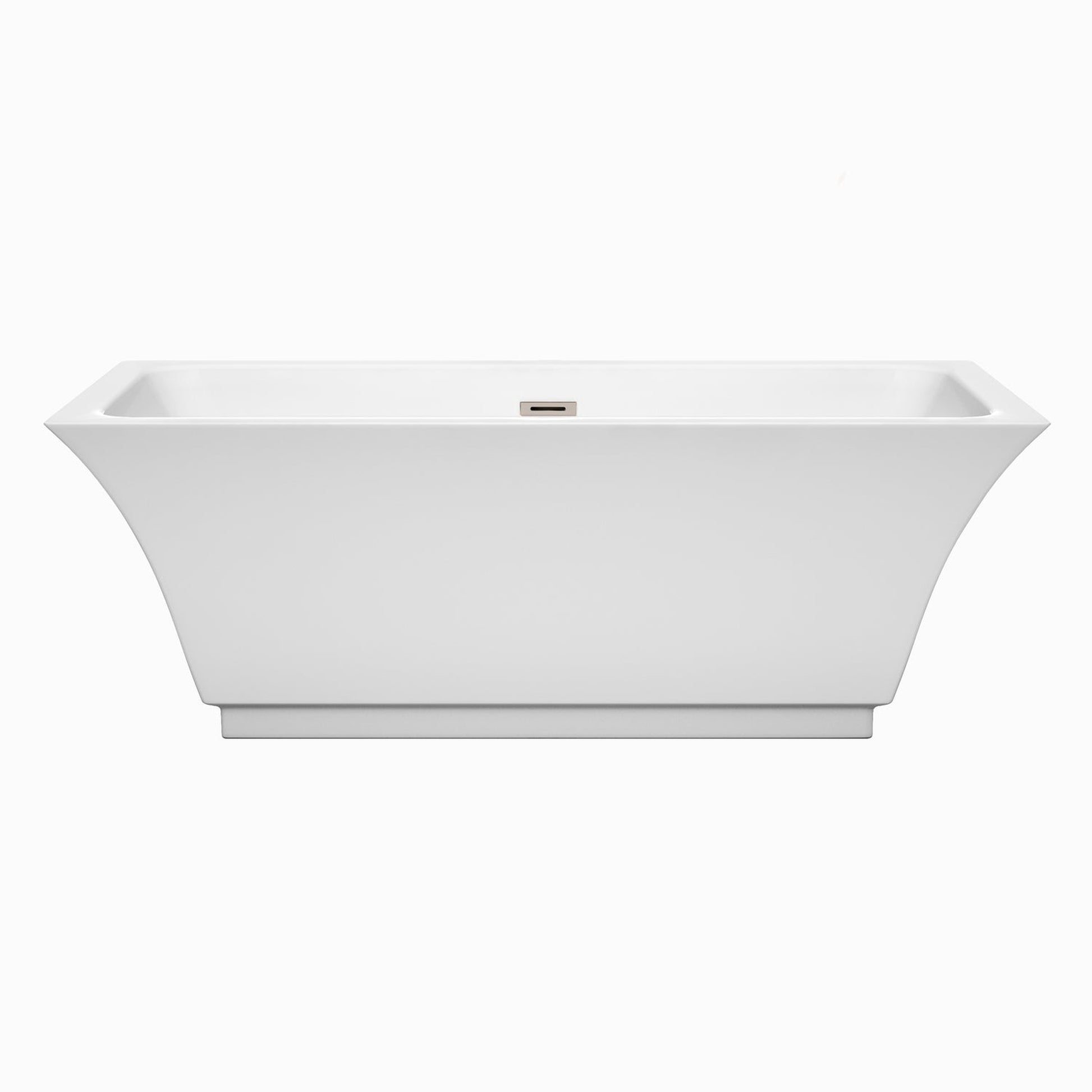 Wyndham Collection Galina 67" Freestanding Bathtub in White With Brushed Nickel Drain and Overflow Trim