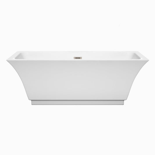 Wyndham Collection Galina 67" Freestanding Bathtub in White With Brushed Nickel Drain and Overflow Trim