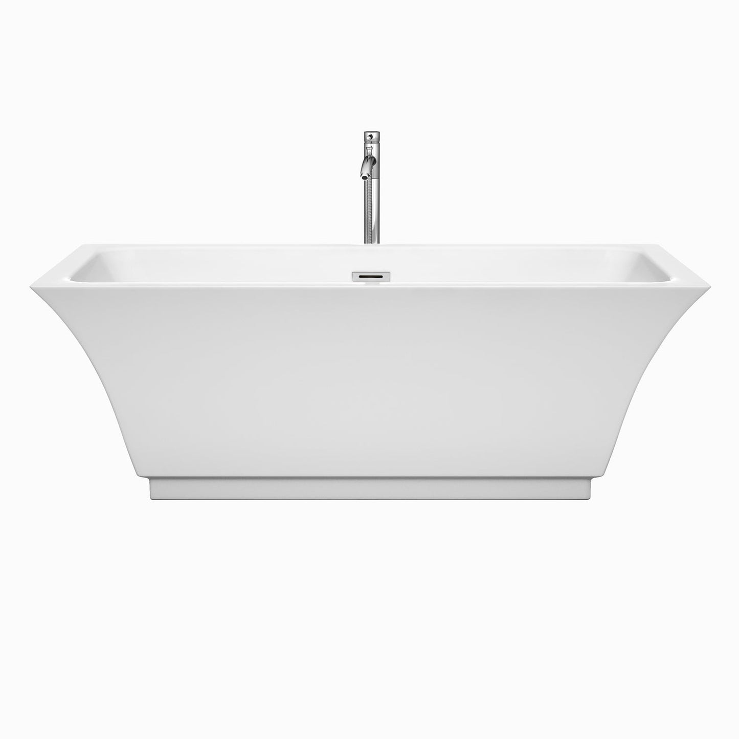 Wyndham Collection Galina 67" Freestanding Bathtub in White With Floor Mounted Faucet, Drain and Overflow Trim in Polished Chrome