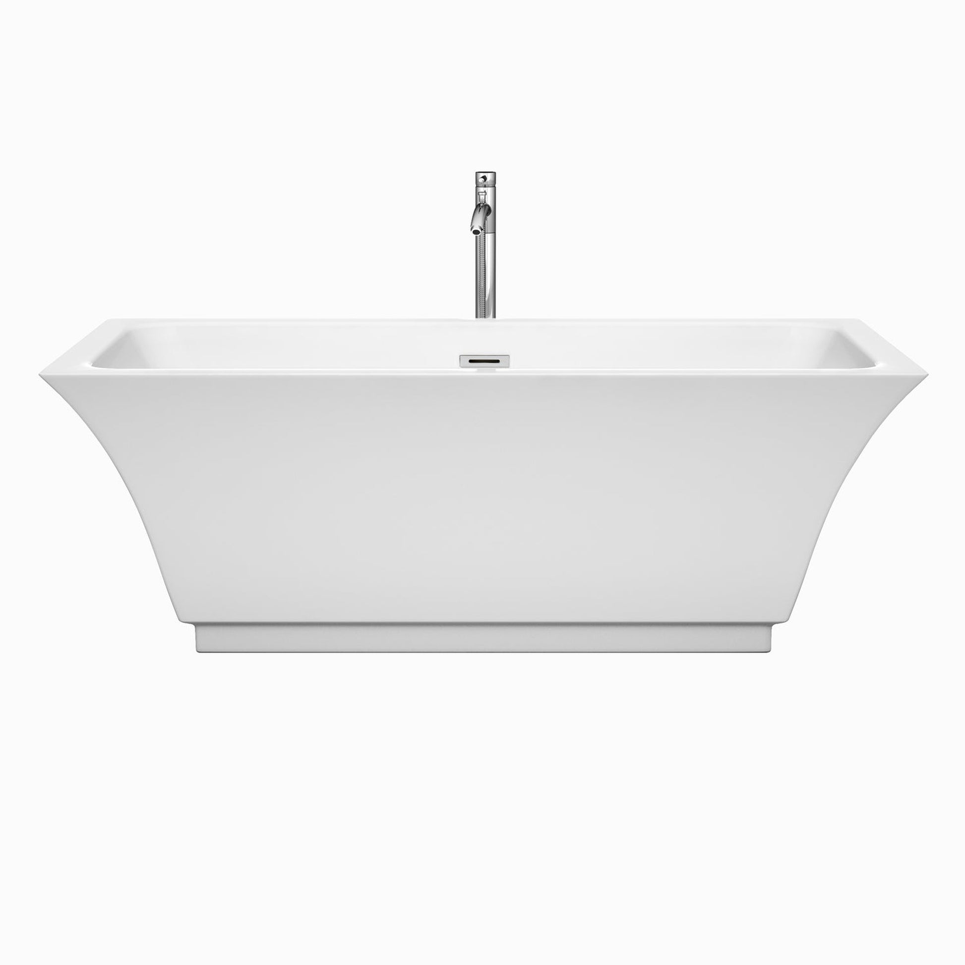 Wyndham Collection Galina 67" Freestanding Bathtub in White With Floor Mounted Faucet, Drain and Overflow Trim in Polished Chrome