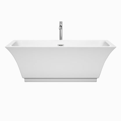 Wyndham Collection Galina 67" Freestanding Bathtub in White With Floor Mounted Faucet, Drain and Overflow Trim in Polished Chrome