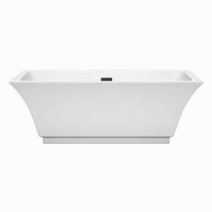 Wyndham Collection Galina 67" Freestanding Bathtub in White With Matte Black Drain and Overflow Trim