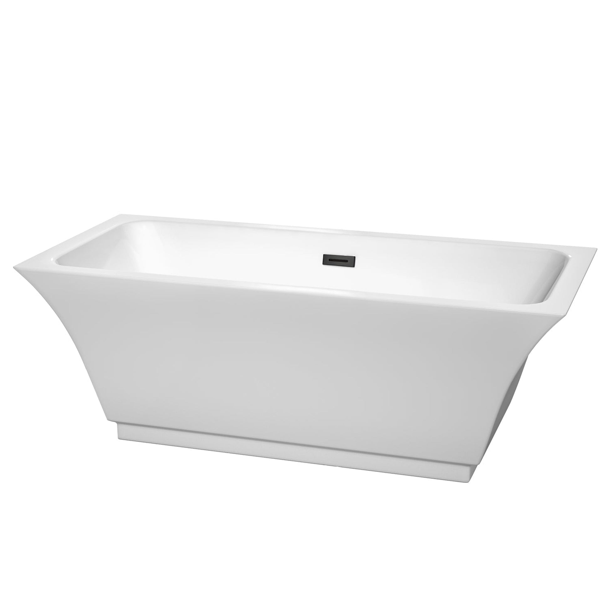 Wyndham Collection Galina 67" Freestanding Bathtub in White With Matte Black Drain and Overflow Trim