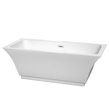 Wyndham Collection Galina 67" Freestanding Bathtub in White With Polished Chrome Drain and Overflow Trim