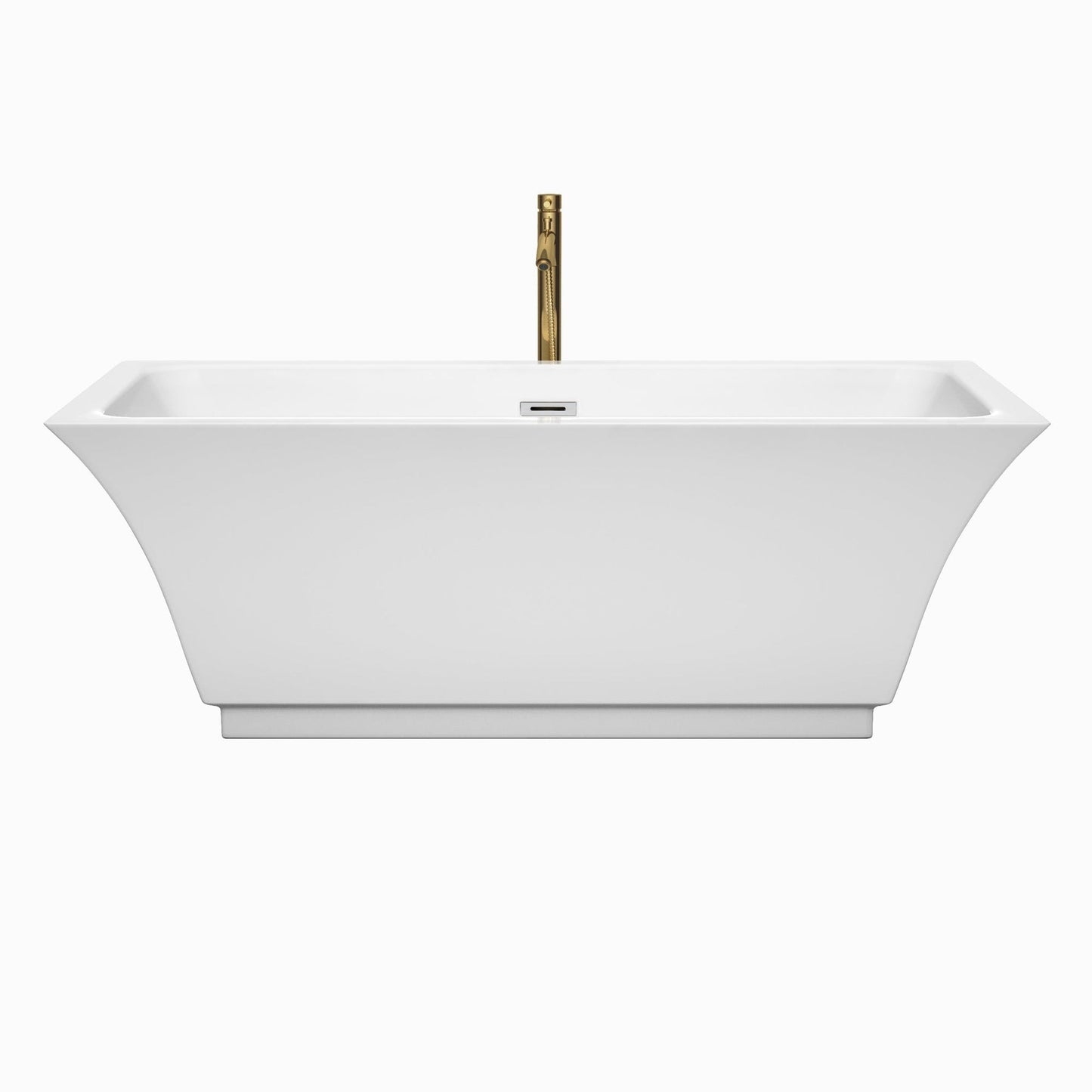Wyndham Collection Galina 67" Freestanding Bathtub in White With Polished Chrome Trim and Floor Mounted Faucet in Brushed Gold