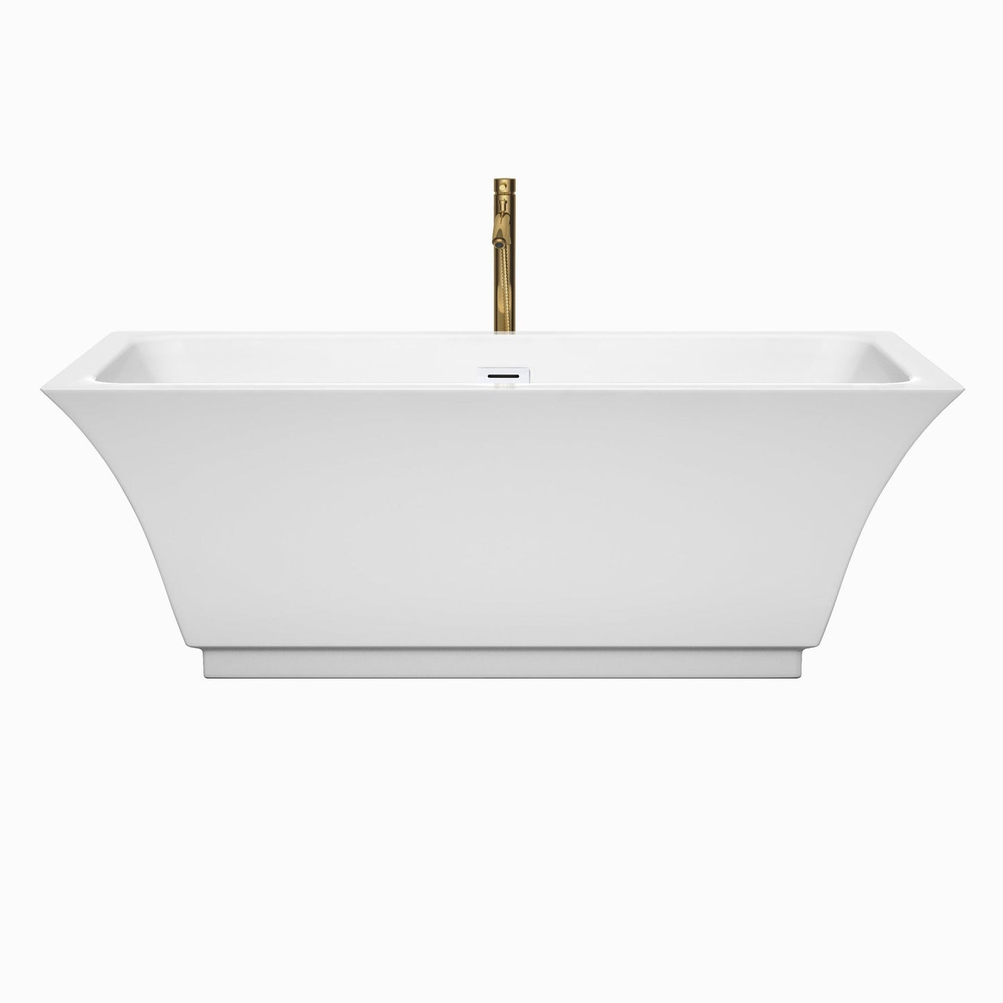 Wyndham Collection Galina 67" Freestanding Bathtub in White With Shiny White Trim and Floor Mounted Faucet in Brushed Gold