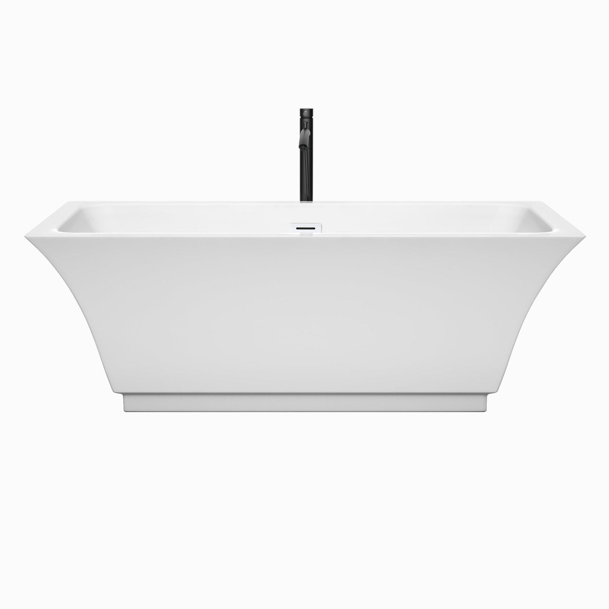 Wyndham Collection Galina 67" Freestanding Bathtub in White With Shiny White Trim and Floor Mounted Faucet in Matte Black